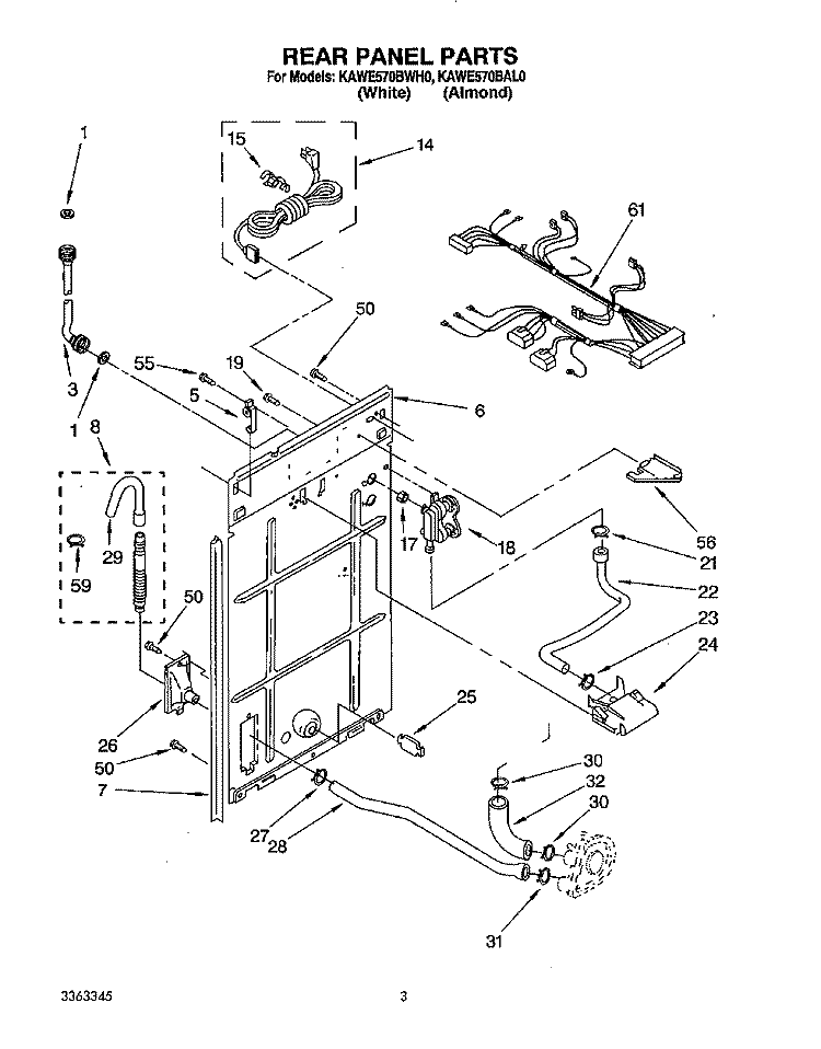 REAR PANEL Diagram and Parts List for KAWE570BWH0  KitchenAid Washer