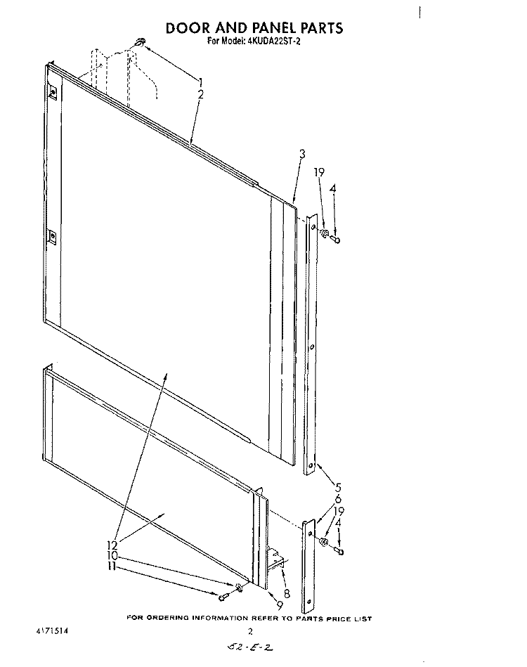DOOR AND PANEL Diagram and Parts List for 4KUDA22ST2  KitchenAid Dishwasher