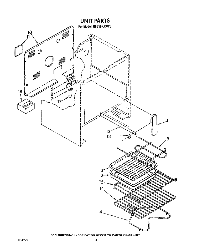 UNIT, OPTIONAL Diagram and Parts List for RF316PXXN0  Whirlpool Range