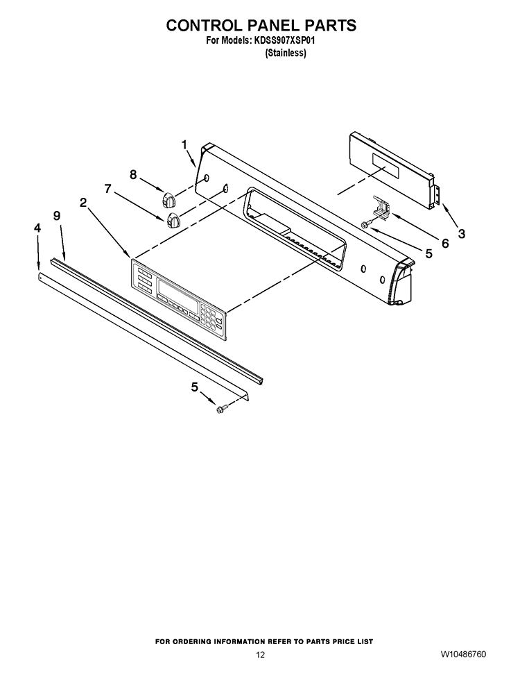 CONTROL PANEL PARTS Diagram and Parts List for KDSS907XSP01  KitchenAid Range