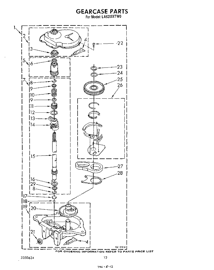 GEARCASE Diagram and Parts List for LA5200XTM0  Whirlpool Washer
