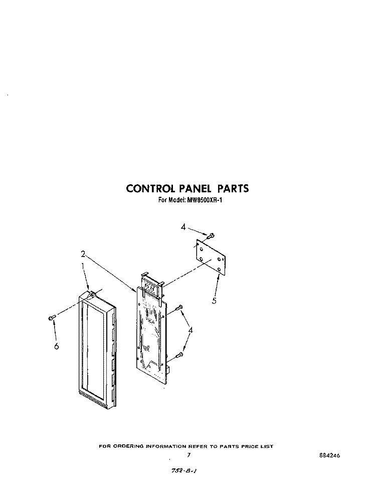 CONTROL PANEL Diagram and Parts List for MW8500XR1  Whirlpool Microwave