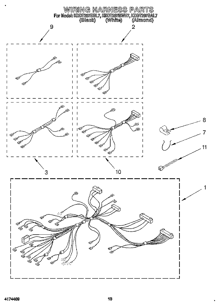 WIRING HARNESS Diagram and Parts List for KDDT207BAL7  KitchenAid Range