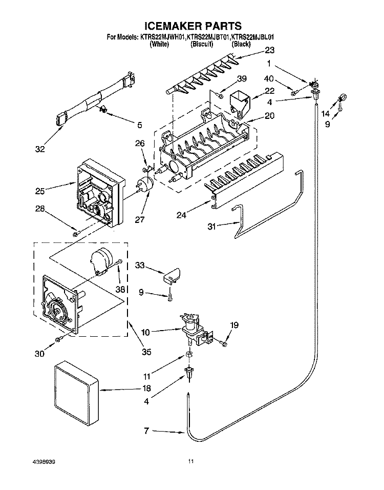 ICEMAKER Diagram and Parts List for KTRS22MJBT01  KitchenAid Refrigerator