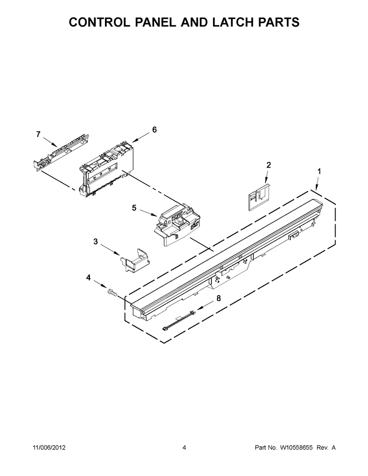 CONTROL PANEL AND LATCH PARTS Diagram and Parts List for KUDE48FXSP5  KitchenAid Dishwasher