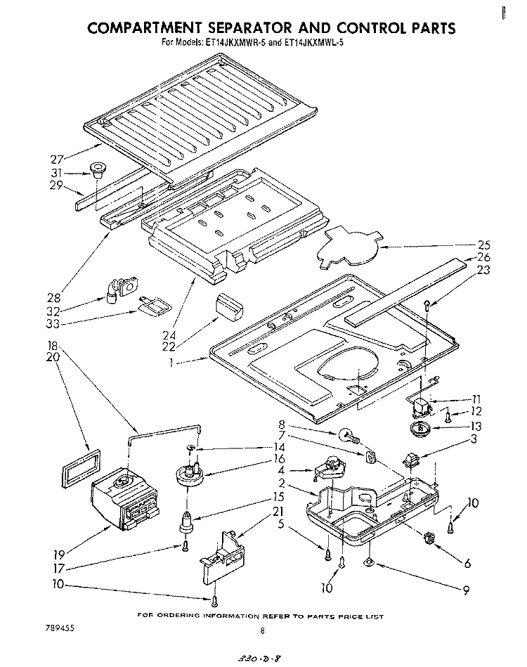COMPARTMENT SEPARATOR AND CONTROL Diagram and Parts List for ET14JKXMWR5  Whirlpool Refrigerator