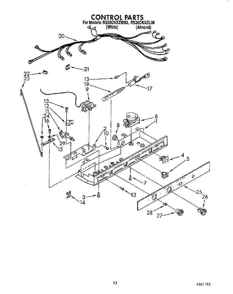 CONTROL, LIT/OPTIONAL Diagram and Parts List for RS20CKXZW00  Roper Refrigerator