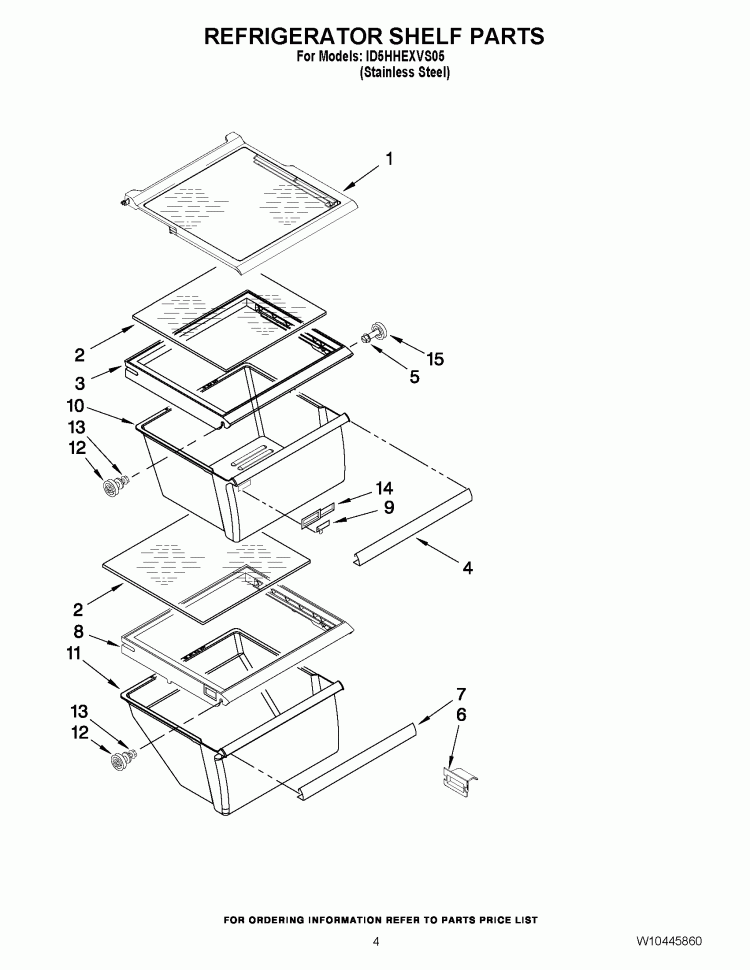 REFRIGERATOR SHELF PARTS Diagram and Parts List for ID5HHEXVS05  Whirlpool Refrigerator