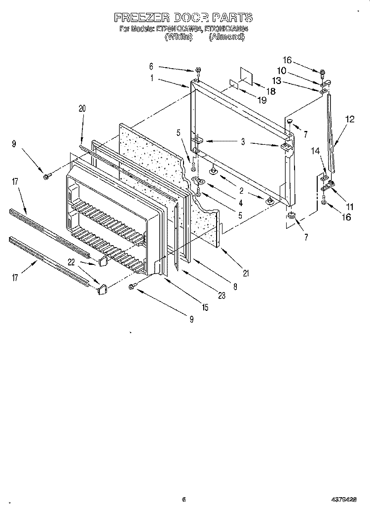 FREEZER DOOR Diagram and Parts List for ET20NKXAN04  Whirlpool Refrigerator