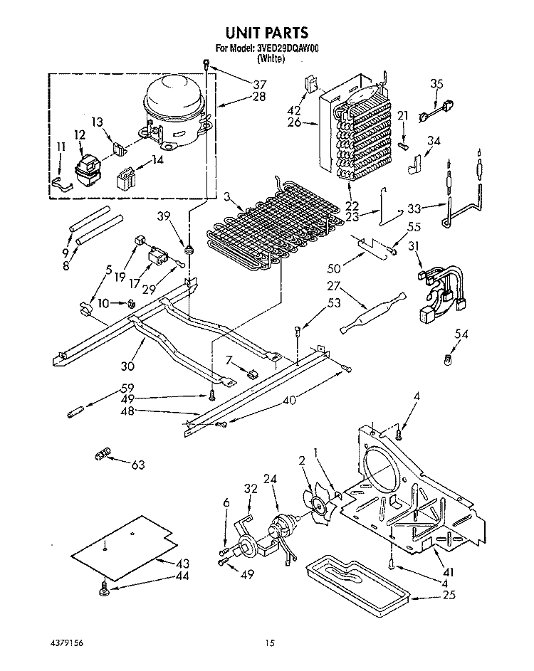 UNIT Diagram and Parts List for 3VED29DQAW00  Whirlpool Refrigerator