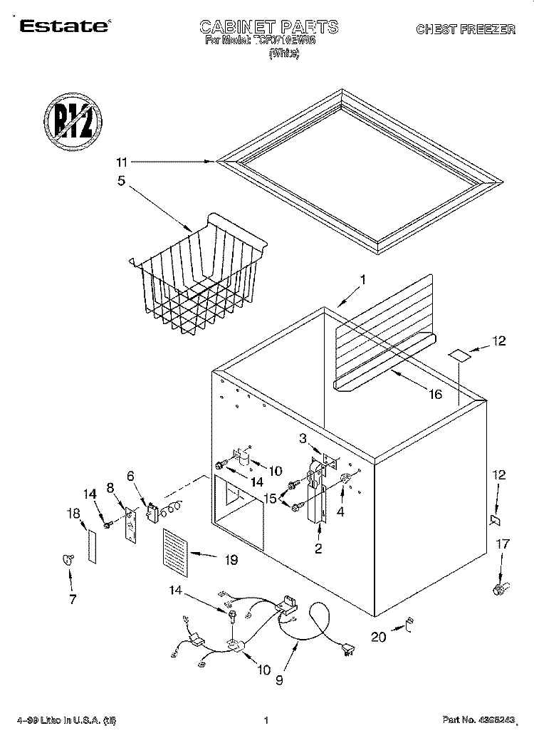 SECTION Diagram and Parts List for TCF0710EW05  Whirlpool Freezer