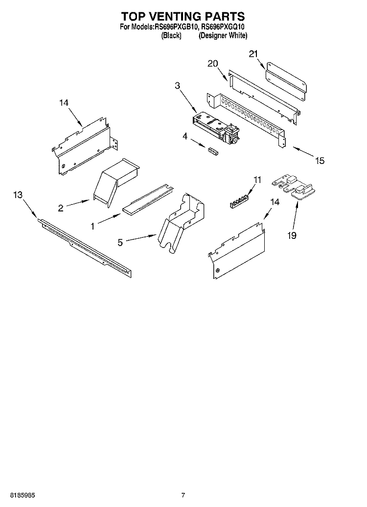 TOP VENTING Diagram and Parts List for RS696PXGB10  Whirlpool Range