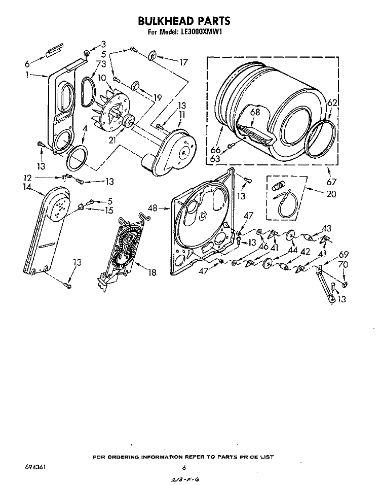 BULKHEAD Diagram and Parts List for LE3000XMW1  Whirlpool Dryer