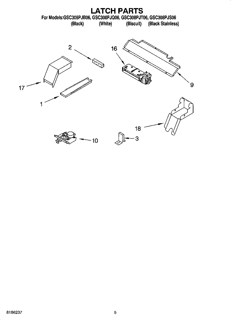 LATCH PARTS Diagram and Parts List for GSC308PJS06  Whirlpool Microwave Oven Combo