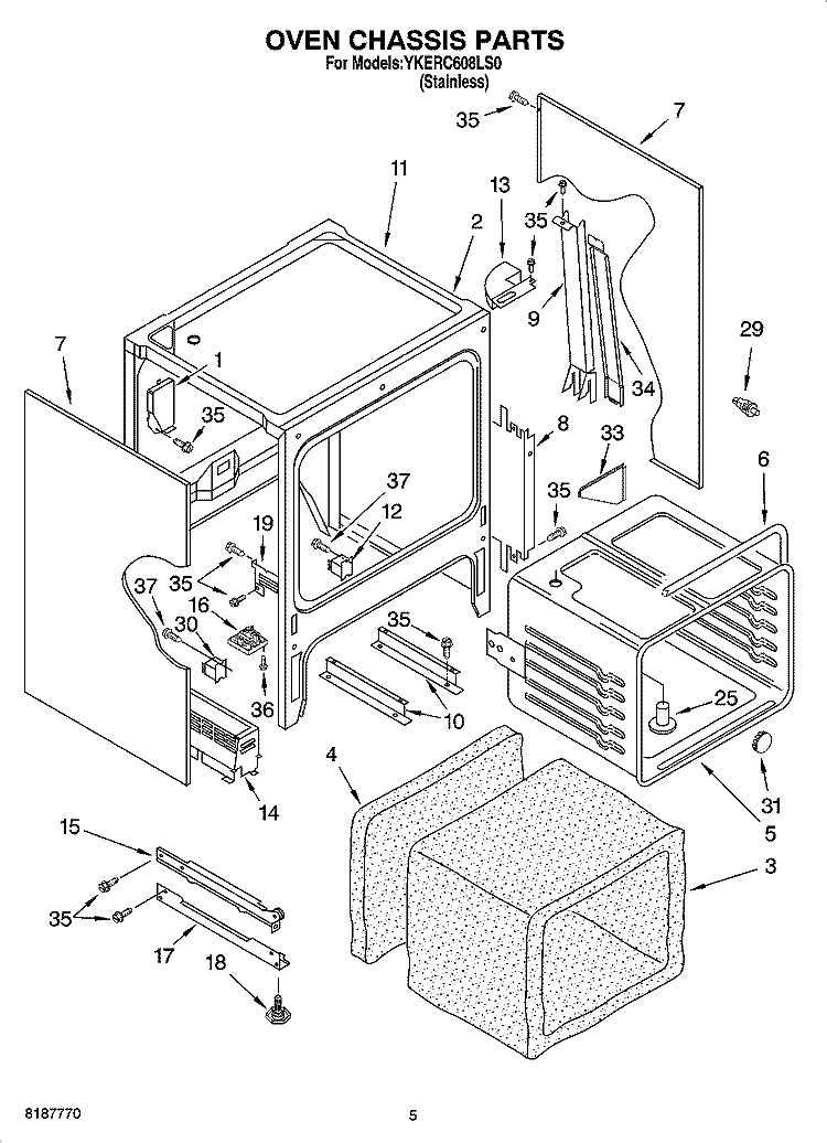 OVEN CHASSIS PARTS Diagram and Parts List for YKERC608LS0  KitchenAid Range