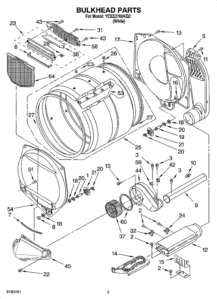 BULKHEAD PARTS, OPTIONAL PARTS (NOT INCLUDED) Diagram and Parts List for YCEE2760KQ2  Whirlpool Dryer