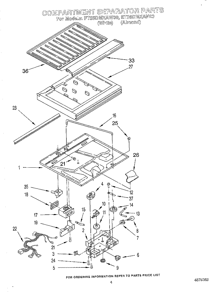 COMPARTMENT SEPARATOR Diagram and Parts List for ET25DMXAN00  Whirlpool Refrigerator