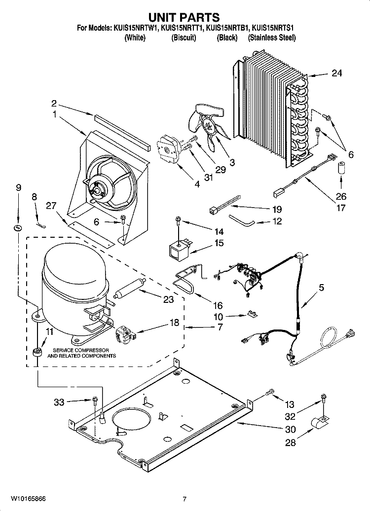 UNIT PARTS, OPTIONAL PARTS (NOT INCLUDED) Diagram and Parts List for KUIS15NRTS1  KitchenAid Ice Maker