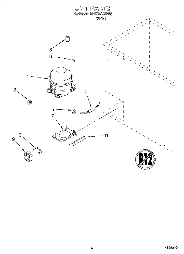 SECTION Diagram and Parts List for EH150FXGW05  Whirlpool Freezer