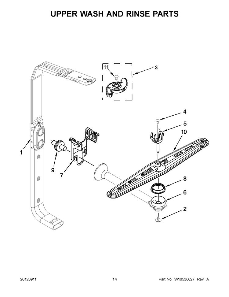 UPPER WASH AND RINSE PARTS Diagram and Parts List for KUDC10FBBL0  KitchenAid Dishwasher