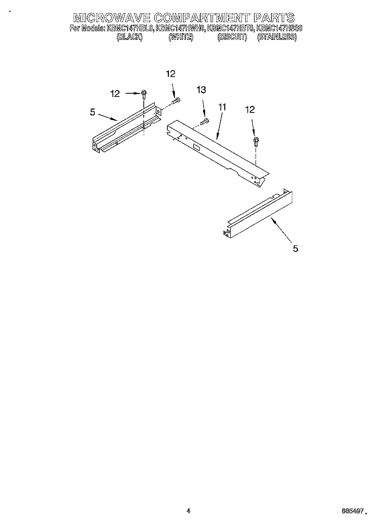 MICROWAVE COMPARTMENT Diagram and Parts List for KBMC147HBL0  KitchenAid Microwave Oven Combo
