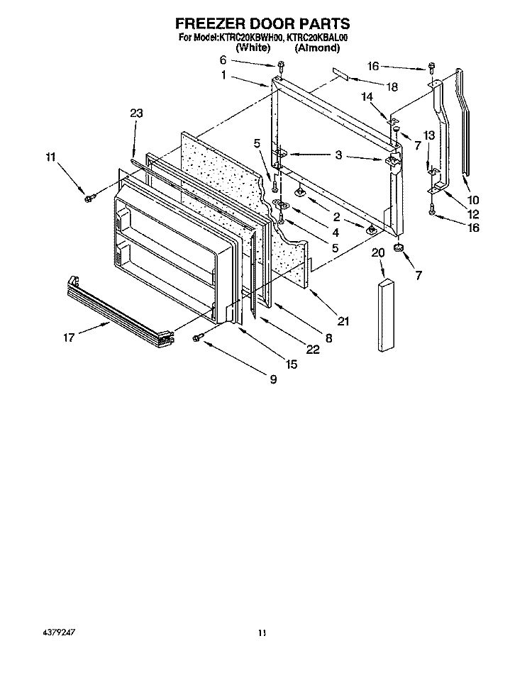 FREEZER DOOR Diagram and Parts List for KTRC20KBAL00  Whirlpool Refrigerator
