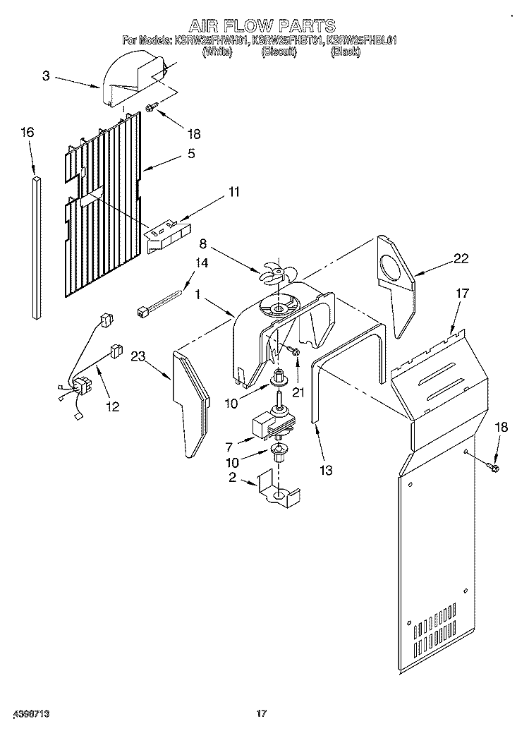 AIR FLOW Diagram and Parts List for KSRW25FHBT01  KitchenAid Refrigerator