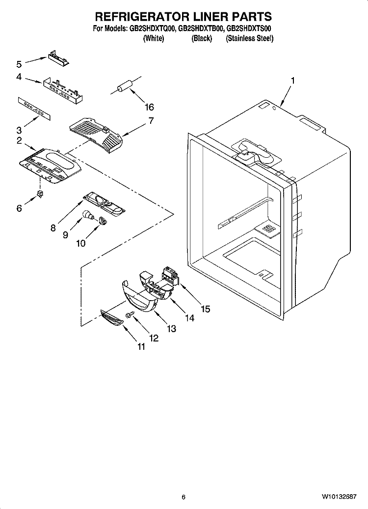 REFRIGERATOR LINER PARTS Diagram and Parts List for GB2SHDXTQ00  Whirlpool Refrigerator