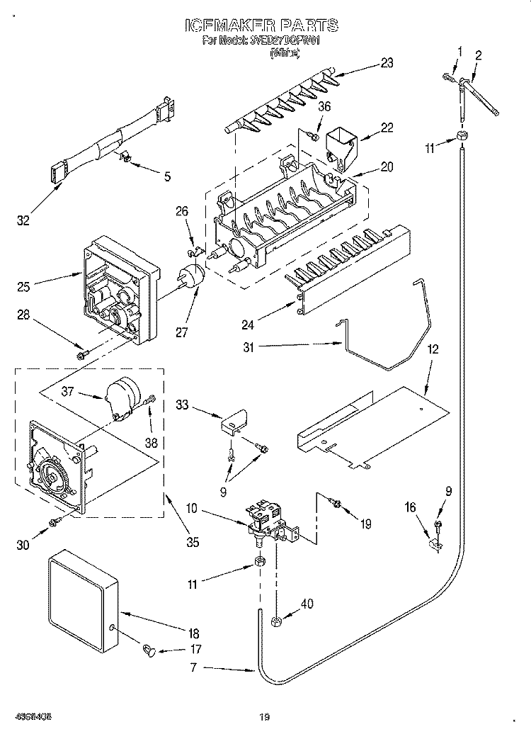 ICEMAKER, OPTIONAL Diagram and Parts List for 3VED27DQFW01  Whirlpool Refrigerator