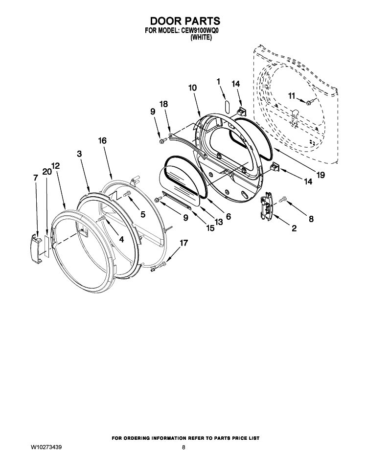 CABINET PARTS Diagram and Parts List for 7EWGD1510YM0  Whirlpool Dryer