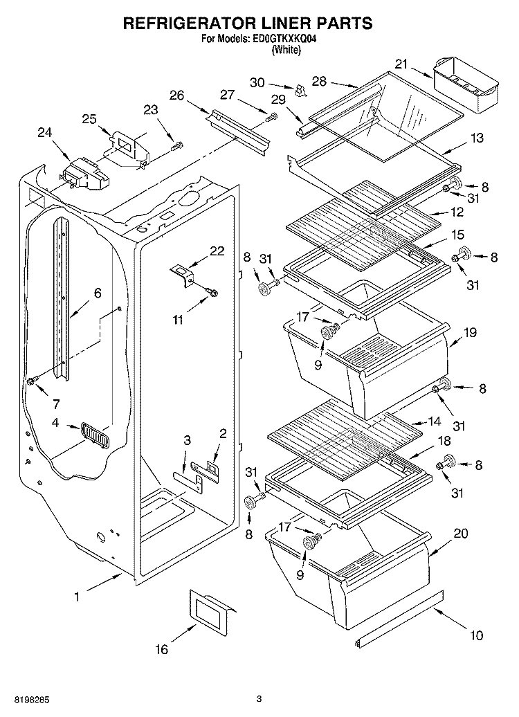 REFRIGERATOR LINER Diagram and Parts List for ED0GTKXKQ04  Whirlpool Refrigerator
