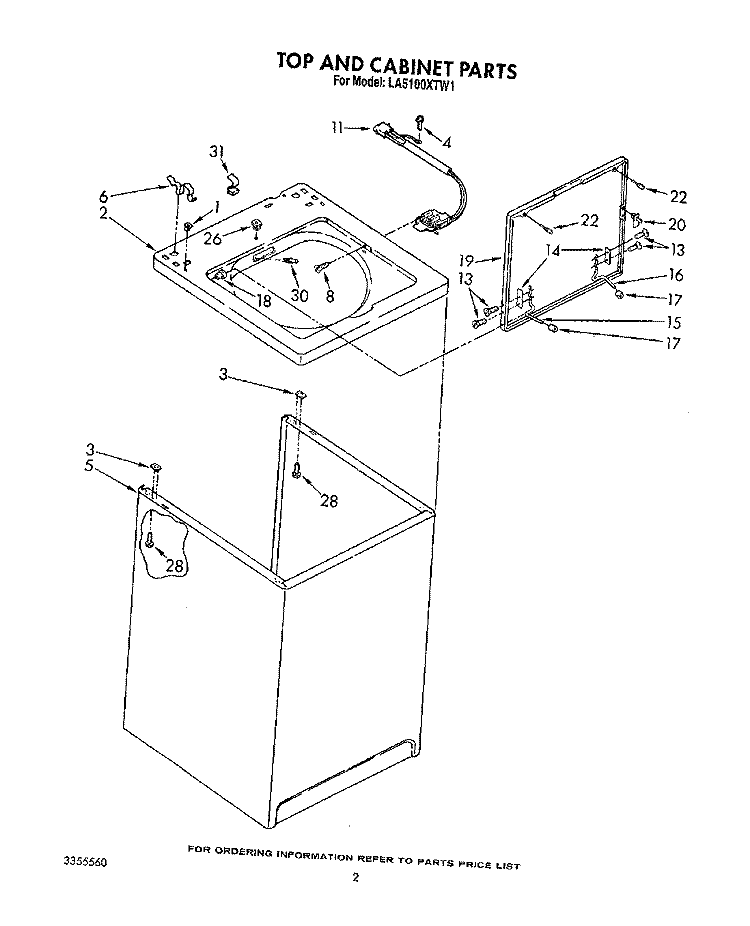 TOP AND CABINET, LIT/OPTIONAL Diagram and Parts List for LA5100XTF1  Whirlpool Washer