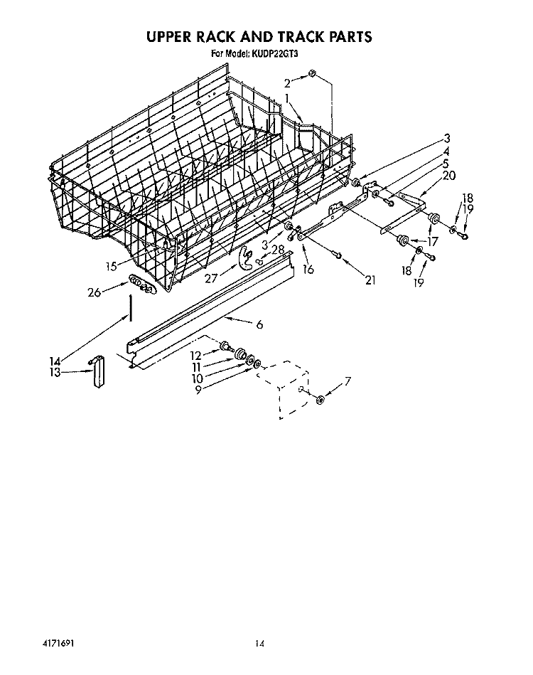 UPPER RACK AND TRACK Diagram and Parts List for KUDP22GT3  KitchenAid Dishwasher