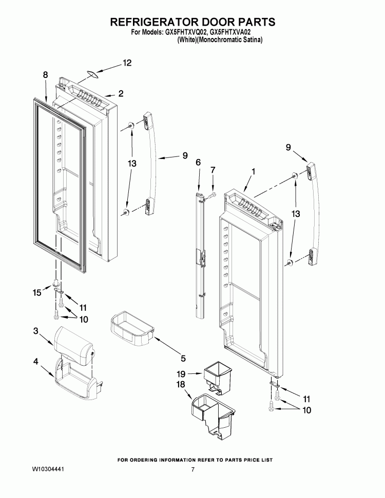 REFRIGERATOR DOOR PARTS Diagram and Parts List for GX5FHTXVQ02  Whirlpool Refrigerator