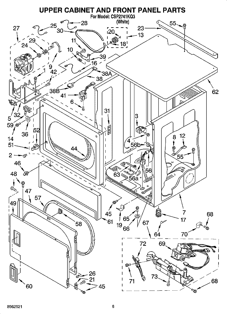 UPPER CABINET AND FRONT PANEL PARTS Diagram and Parts List for CSP2741KQ3  Whirlpool Dryer