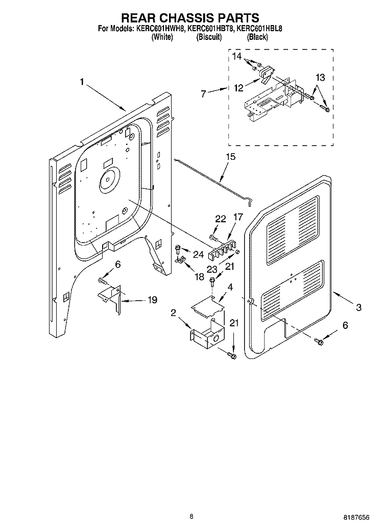 REAR CHASSIS Diagram and Parts List for KERC601HBL8  KitchenAid Range