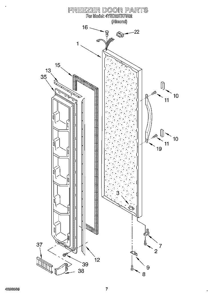 FREEZER DOOR Diagram and Parts List for 4YED20TKFN02  Whirlpool Refrigerator