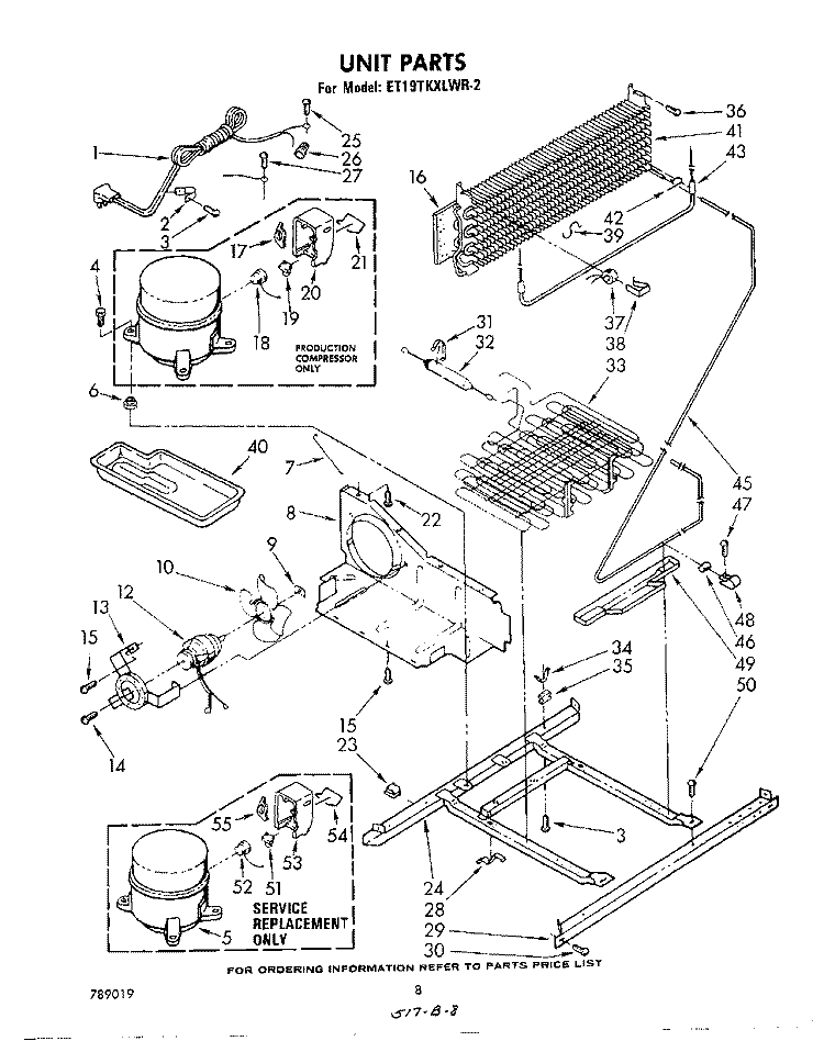 UNIT Diagram and Parts List for ET19TKXLWR2  Whirlpool Refrigerator