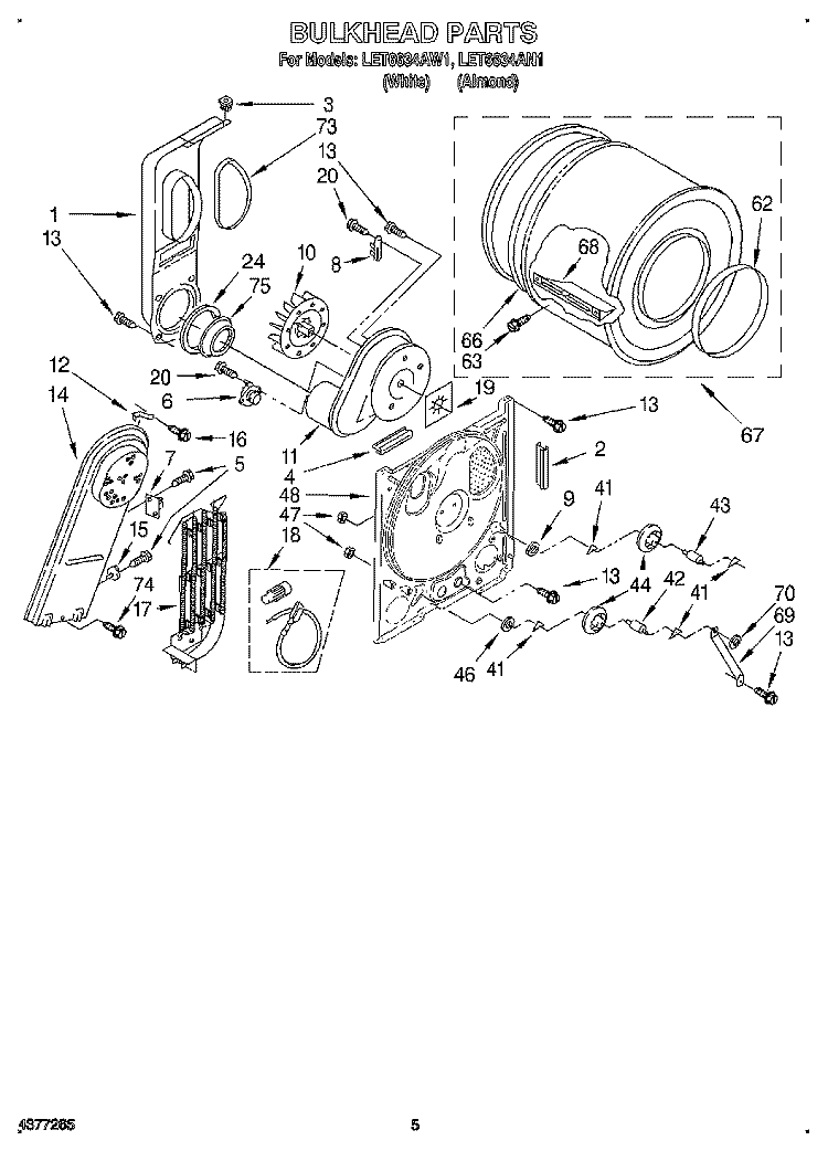 SECTION Diagram and Parts List for LET6634AN1  Whirlpool Dryer