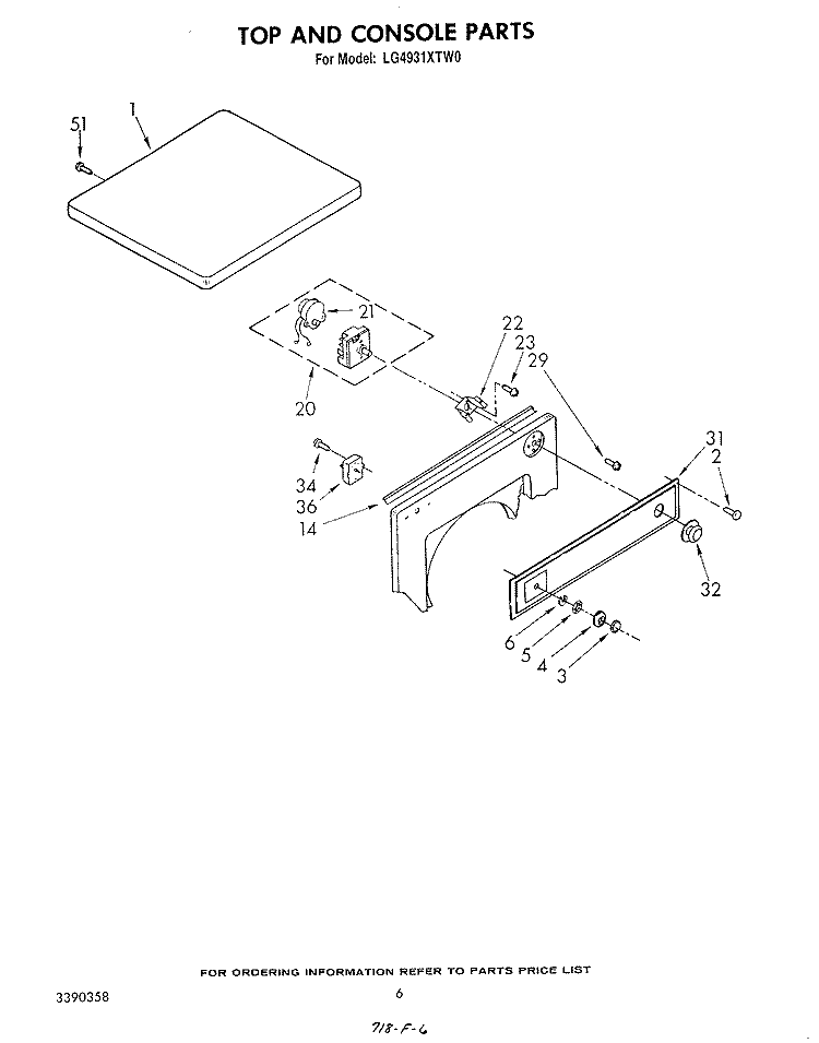 TOP AND CONSOLE Diagram and Parts List for LG4931XTW0  Whirlpool Dryer