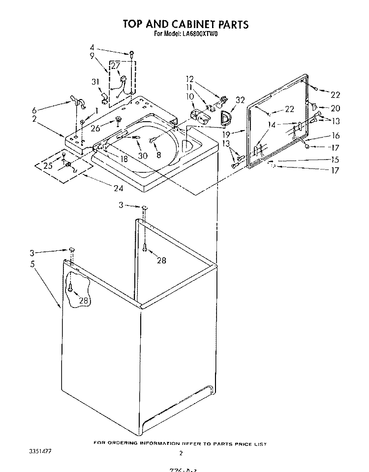 TOP AND CABINET , LITERATURE AND OPTIONAL Diagram and Parts List for LA6800XTN0  Whirlpool Washer