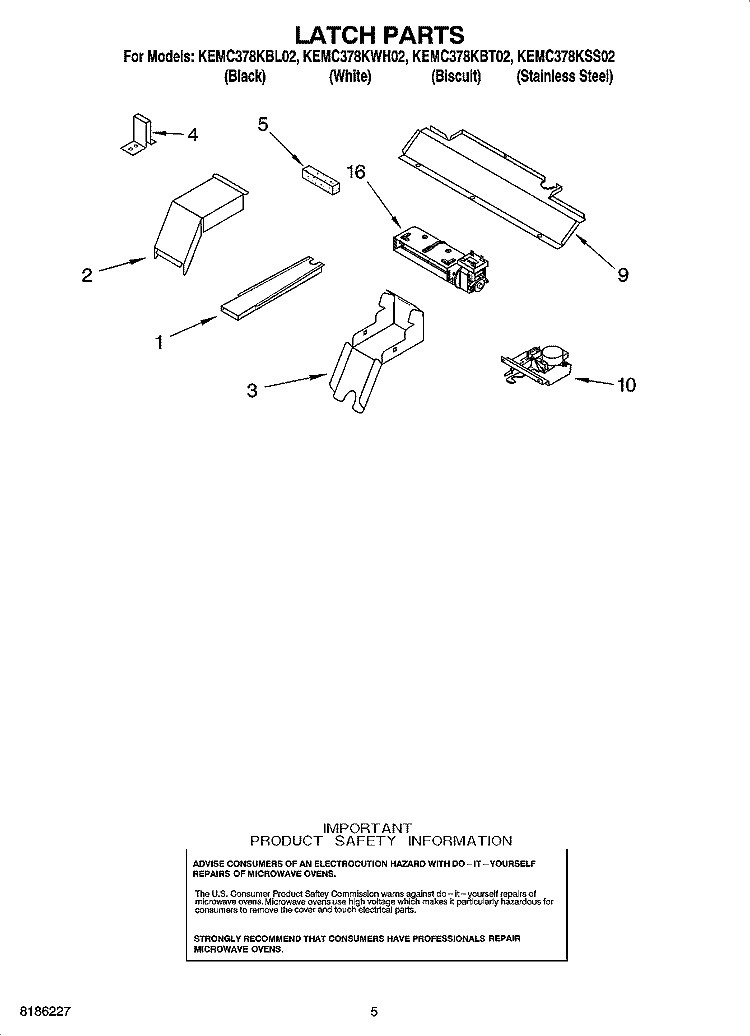 LATCH PARTS Diagram and Parts List for KEMC378KBT02  KitchenAid Microwave Oven Combo