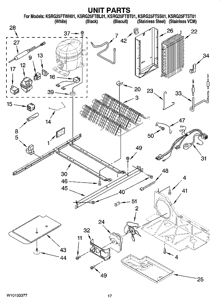 UNIT PARTS Diagram and Parts List for KSRG25FTBL01  KitchenAid Refrigerator