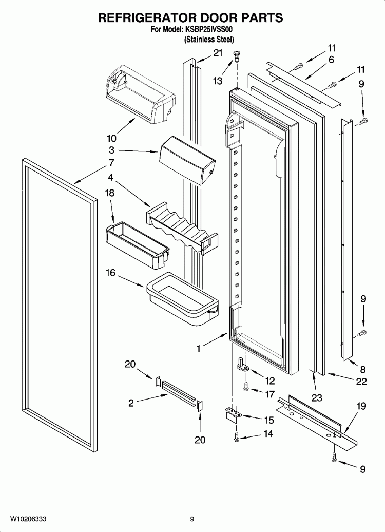 REFRIGERATOR DOOR PARTS Diagram and Parts List for KSBP25IVSS00  KitchenAid Refrigerator