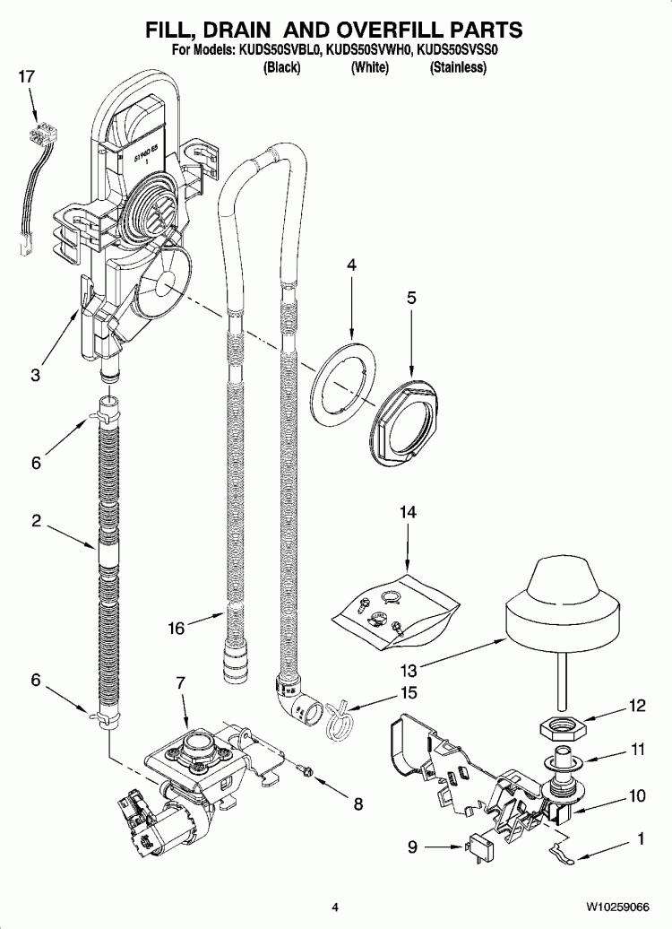 FILL, DRAIN AND OVERFILL PARTS Diagram and Parts List for KUDS50SVBL0  KitchenAid Dishwasher