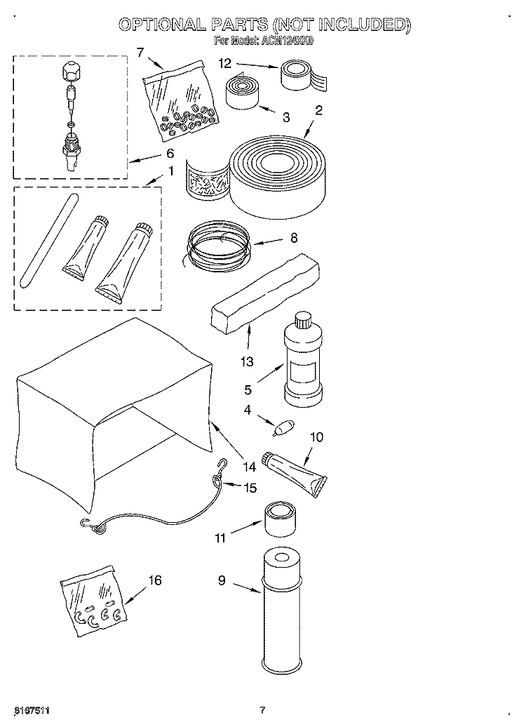 OPTIONAL Diagram and Parts List for ACM124XK0  Whirlpool Air Conditioner