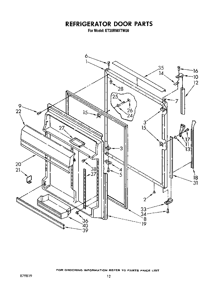 REFRIGERATOR DOOR Diagram and Parts List for ET20RMXTF00  Whirlpool Refrigerator