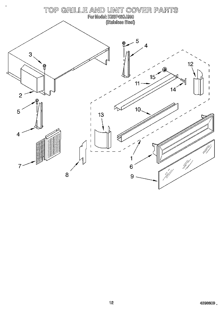 TOP GRILLE AND UNIT COVER Diagram and Parts List for KSSP42QJS00  KitchenAid Refrigerator