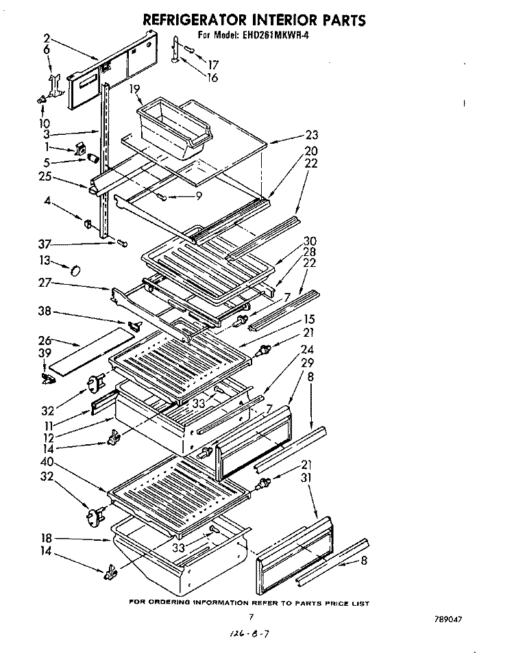 REFRIGERATOR INTERIOR Diagram and Parts List for EHD261MKWR4  Whirlpool Refrigerator