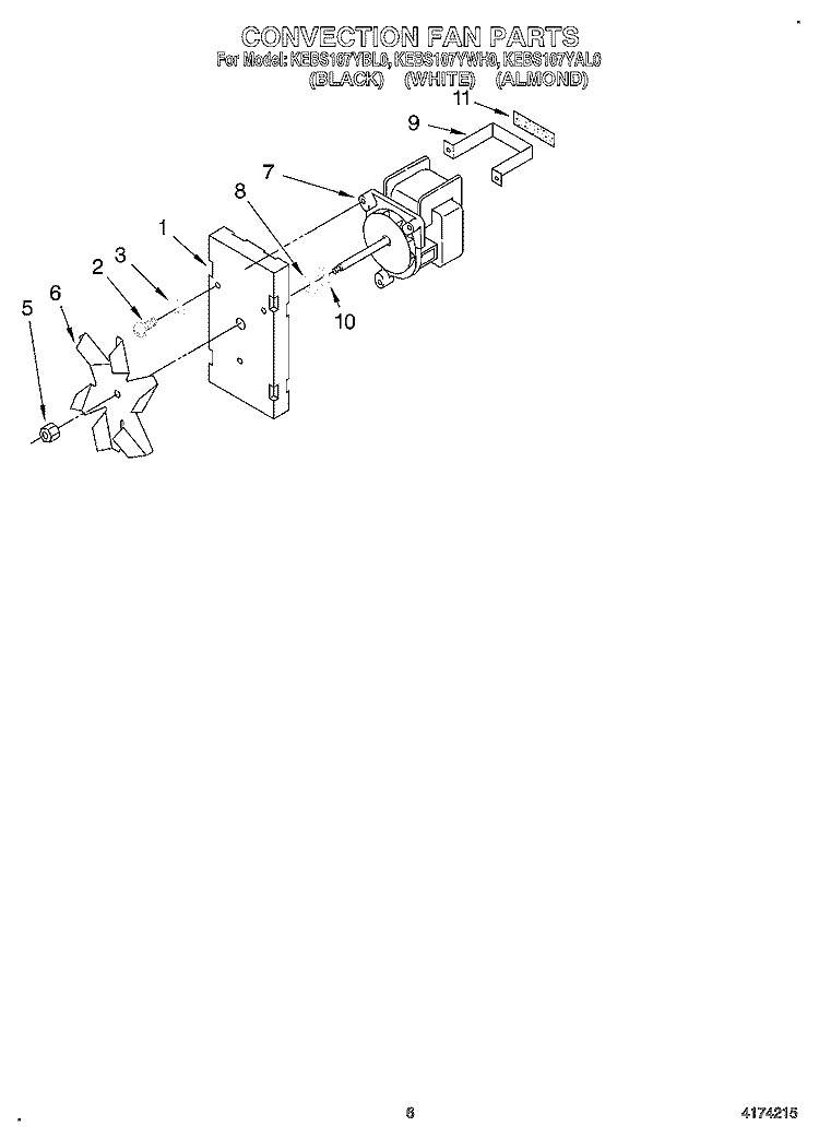 CONVECTION FAN, OPTIONAL Diagram and Parts List for KEBS107YAL0  KitchenAid Wall Oven